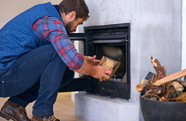 Ambiance chaleureuse autour d'une cheminée moderne Cheminées des Pyrénées à Séméac, bois et panier au premier plan,